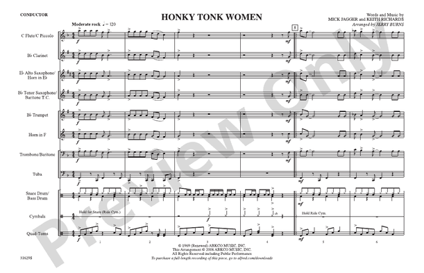 Honky Tonk Women (Arr. Jerry Burns) – Marching Band Conductor Score & Parts (Digital Download)
