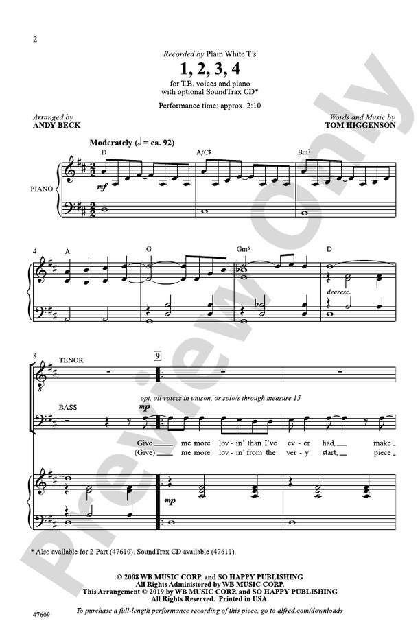 1, 2, 3, 4 - TB Choral Octavo (Digital Download)