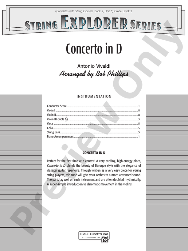 Concerto in D (Grade 2) – String Orchestra Conductor Score & Parts (Digital Download)