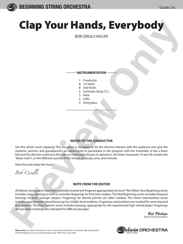 Clap Your Hands, Everybody – String Orchestra Conductor Score & Parts (Digital Download)