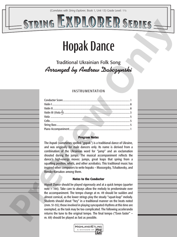 Hopak Dance – String Orchestra Conductor Score & Parts (Digital Download)