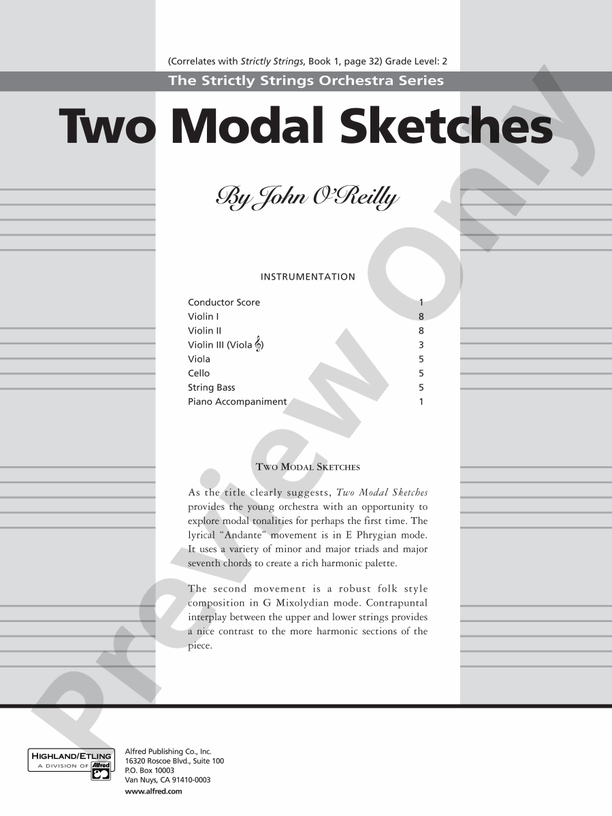 Two Modal Sketches – String Orchestra Conductor Score & Parts (Digital Download)