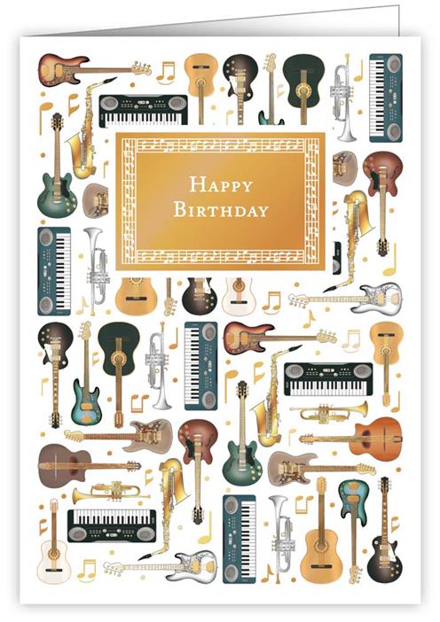 Greeting Card - Happy Birthday Various Instruments Collage