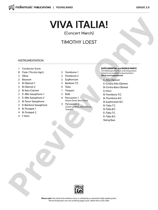 Viva Italia! - Concert Band Conductor Score & Parts(Digital Download)