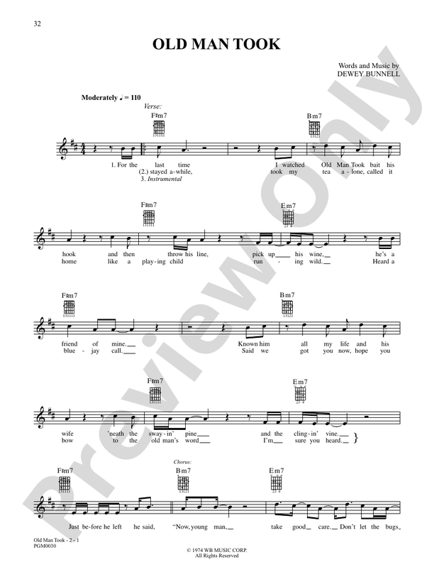 Old Man Took - Interm./Easy Guitar TAB (Digital Download)