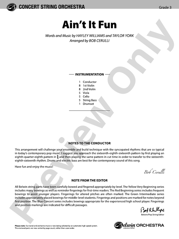 Ain't It Fun – String Orchestra Conductor Score & Parts (Digital Download)