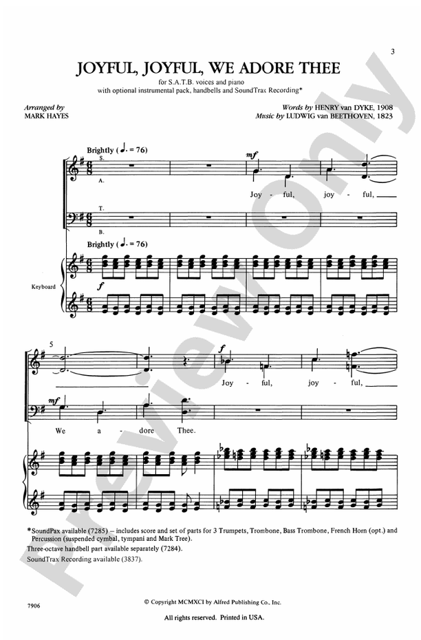 Joyful, Joyful, We Adore Thee – SATB Choral Octavo (Digital Download)