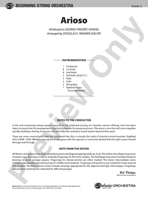 Arioso (Grade 2) – String Orchestra Conductor Score & Parts (Digital Download)