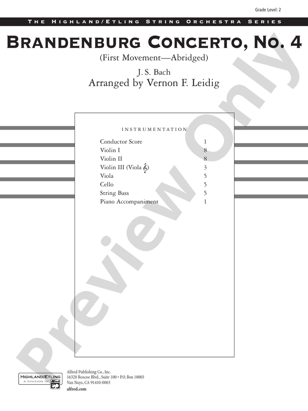 Brandenburg Concerto No. 4 – String Orchestra Conductor Score & Parts (Digital Download)