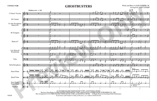 Ghostbusters (Arr. Doug Adams) – Marching Band Conductor Score & Parts (Digital Download)