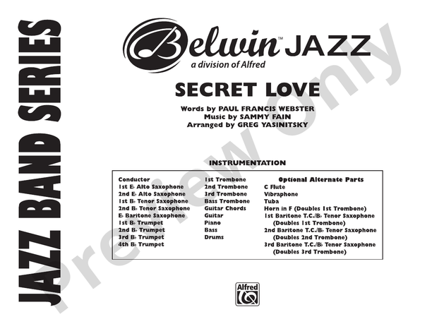 Secret Love (Arr. Greg Yasinitsky) - Jazz Ensemble Conductor Score & Parts(Digital Download)