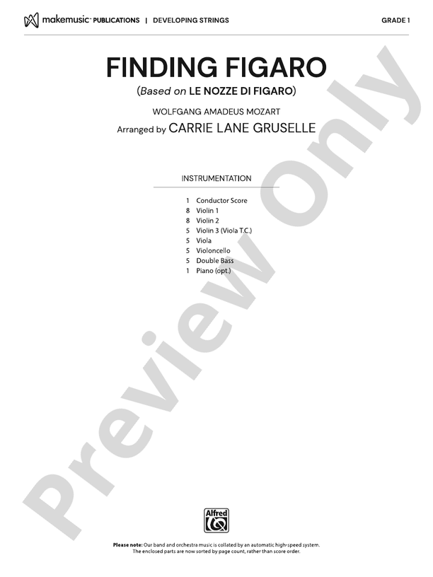 Finding Figaro - String Orchestra Conductor Score & Parts (Digital Download)