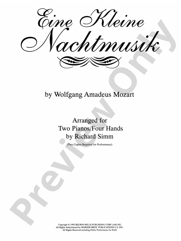Eine Kleine Nachtmusik - 2 Pianos, 4 Hands (Digital Download)