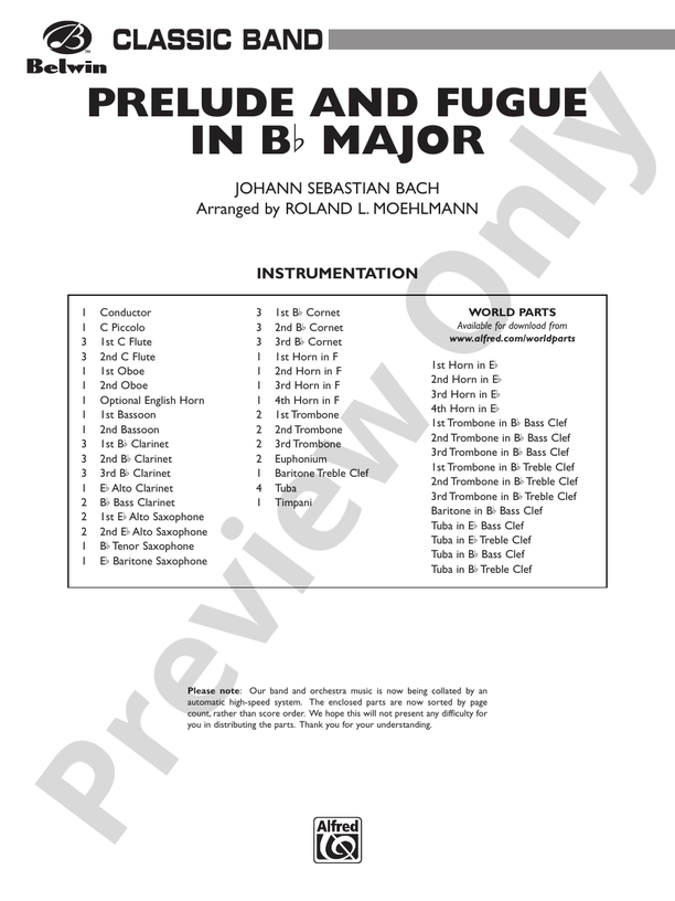 Prelude and Fugue in B-Flat Major - Concert Band Conductor Score & Parts (Digital Download)
