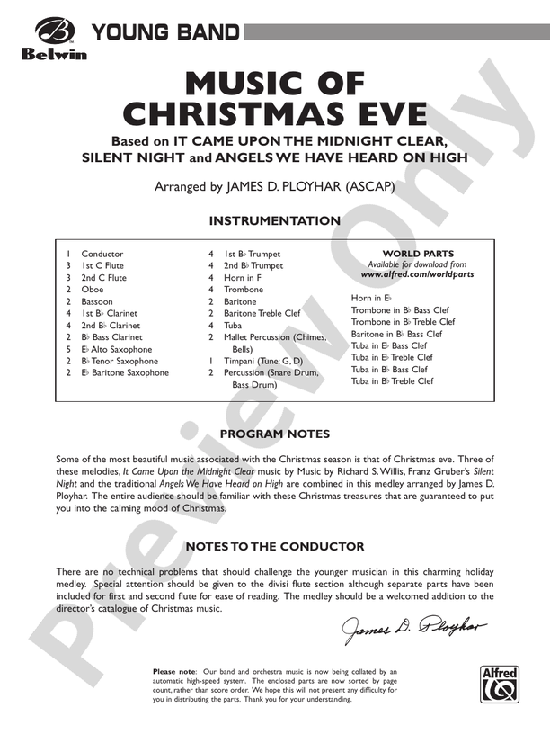 Music of Christmas Eve (Based on "It Came Upon the Midnight Clear," "Silent Night," and "Angels We Have Heard on High") - Concert Band Conductor Score & Parts (Digital Download)