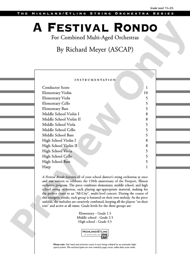 A Festival Rondo - String Orchestra Conductor Score & Parts (Digital Download)