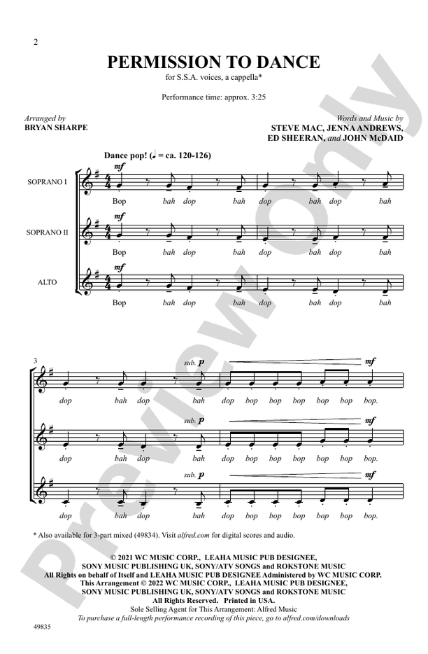 Permission to Dance - SSA, a cappella Choral Octavo (Digital Download)