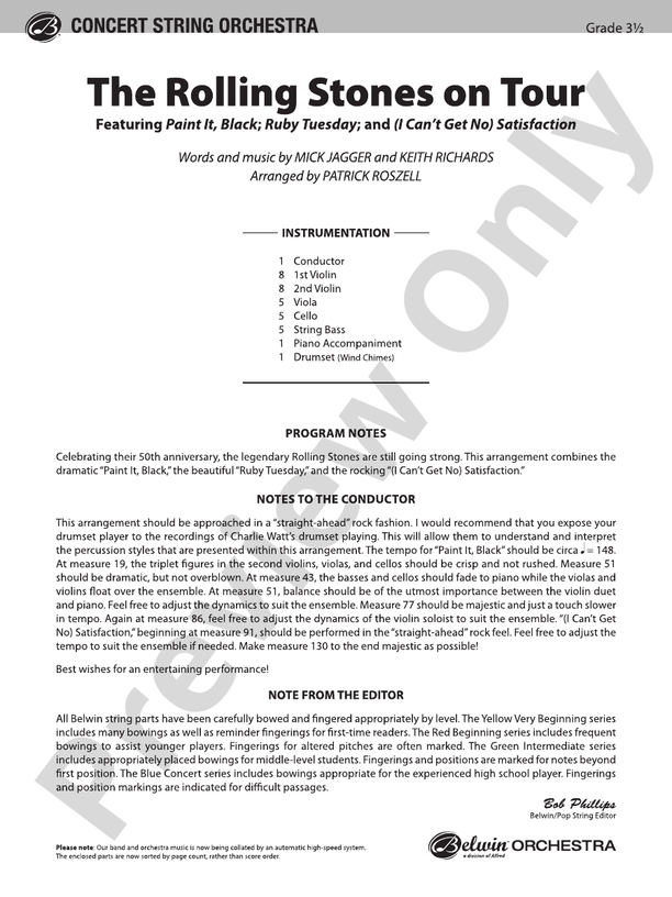 The Rolling Stones on Tour – String Orchestra Conductor Score & Parts (Digital Download)