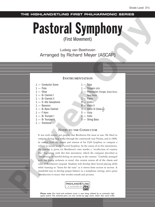Pastoral Symphony (First Movement) – Full Orchestra Conductor Score & Parts (Digital Download)