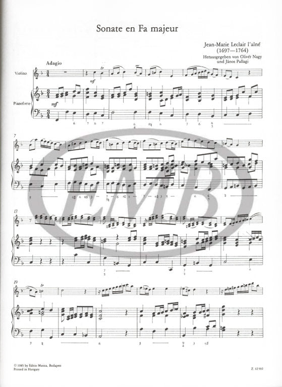 LeClair - 6 Sonatas Volume 1 - Violin/Piano Accompaniment EMB Z12902