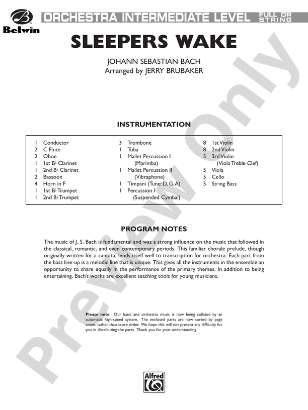 Sleepers Wake (More of the Best of Bach) – Full Orchestra Conductor Score & Parts (Digital Download)