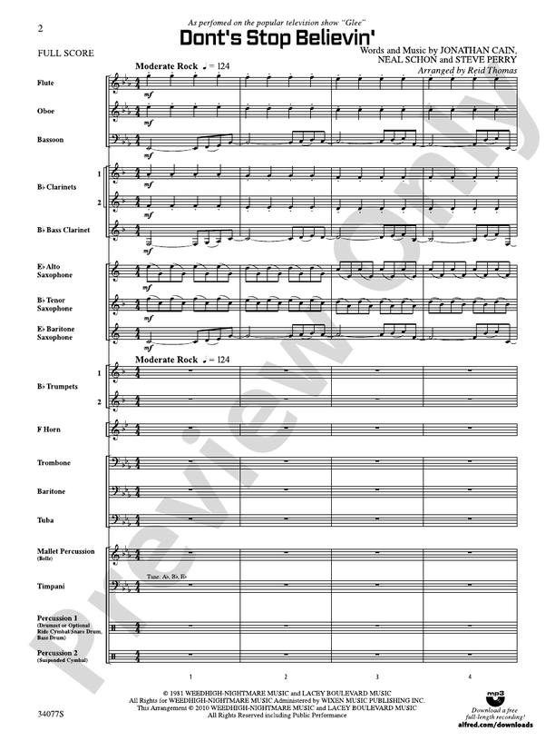 Don't Stop Believin' - Concert Band Conductor Score & Parts (Digital Download)