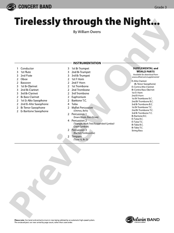 Tirelessly Through the Night... - Concert Band Conductor Score & Parts(Digital Download)