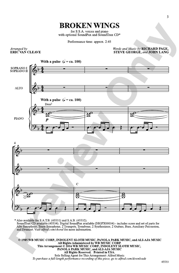 Broken Wings – SSA Choral Octavo (Digital Download)