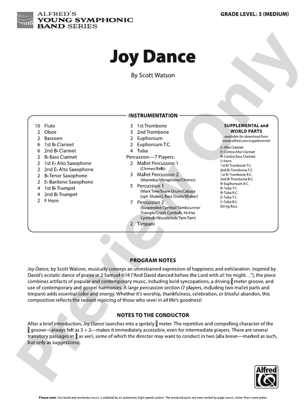 Joy Dance – Concert Band Score & Parts