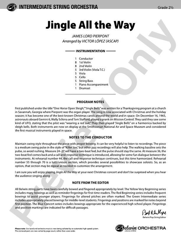 Jingle All the Way – String Orchestra Conductor Score & Parts (Digital Download)