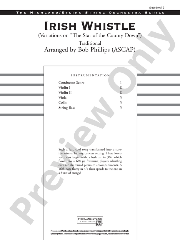 Irish Whistle – String Orchestra Conductor Score & Parts (Digital Download)