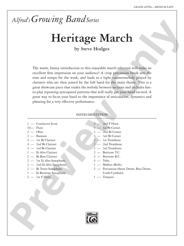 Heritage March - Concert Band Conductor Score & Parts (Digital Download)