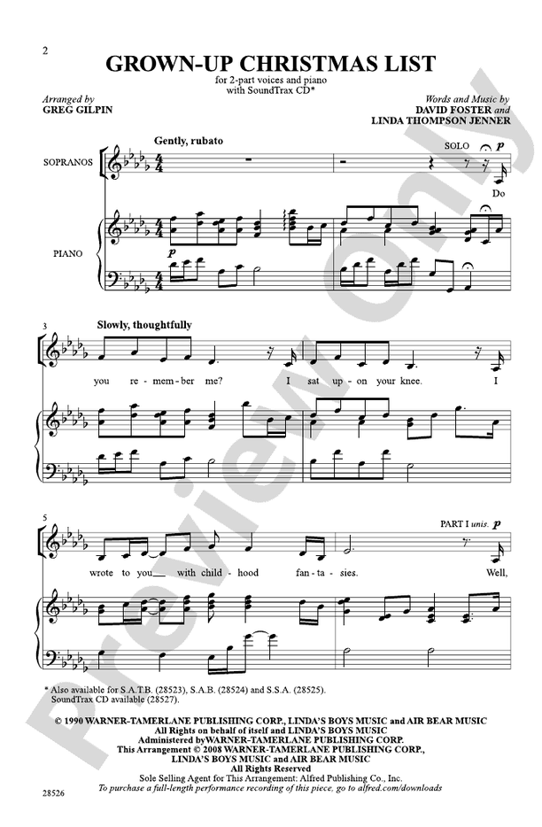 Grown-Up Christmas List – 2-Part Choral Octavo (Digital Download)