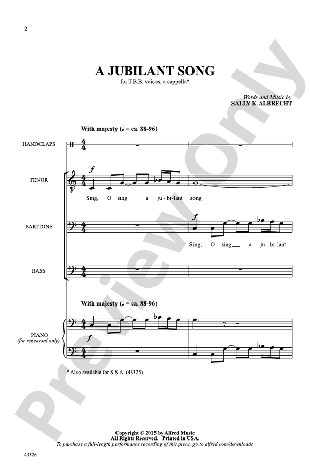 A Jubilant Song - TBB, a cappella Choral Octavo (Digital Download)