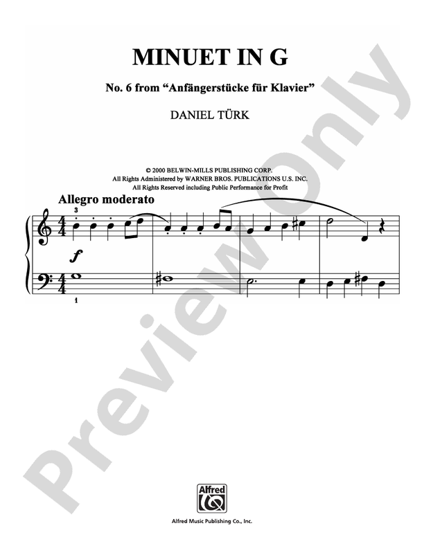 Turk - Minuet in G - Easy Piano (Digital Download)