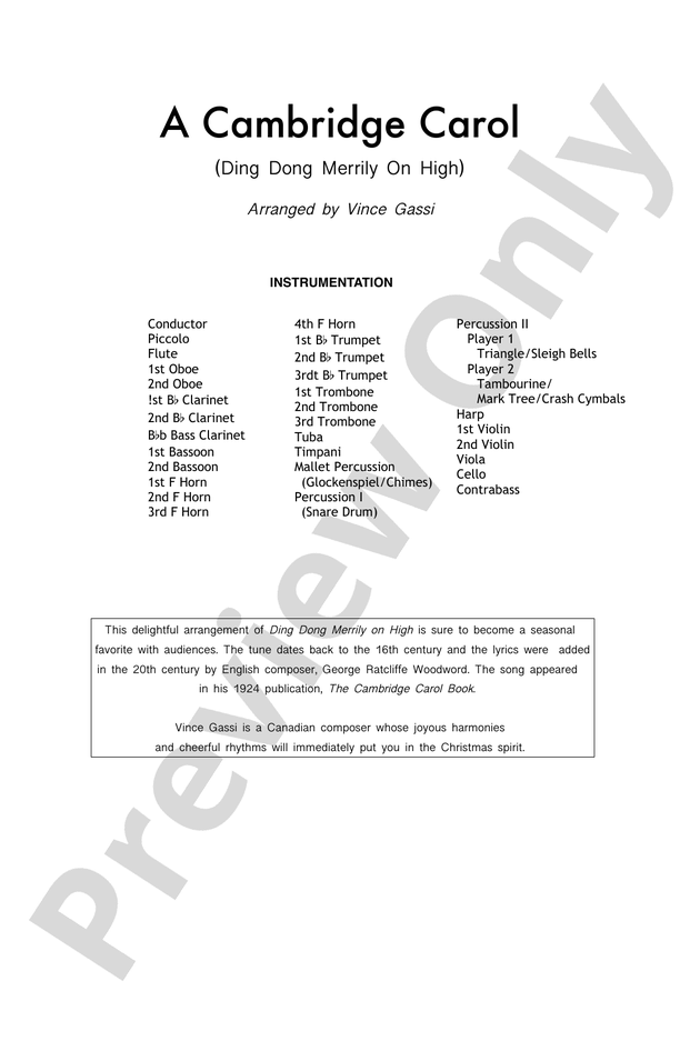 A Cambridge Carol – Full Orchestra Conductor Score & Parts (Digital Download)