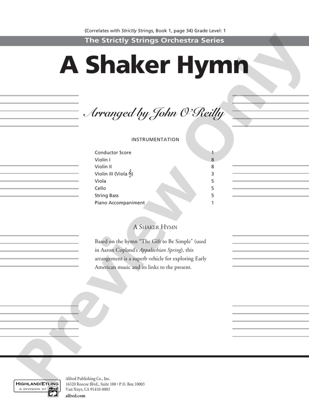 A Shaker Hymn – String Orchestra Conductor Score & Parts (Digital Download)