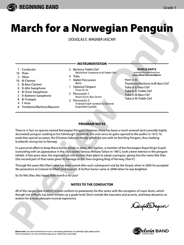 March for a Norwegian Penguin - Concert Band Conductor Score & Parts (Digital Download)