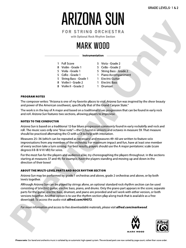 Arizona Sun - String Orchestra Conductor Score & Parts (Digital Download)