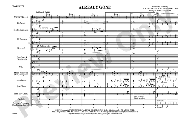 Already Gone (Arr. Brian Scott) – Marching Band Conductor Score & Parts (Digital Download)