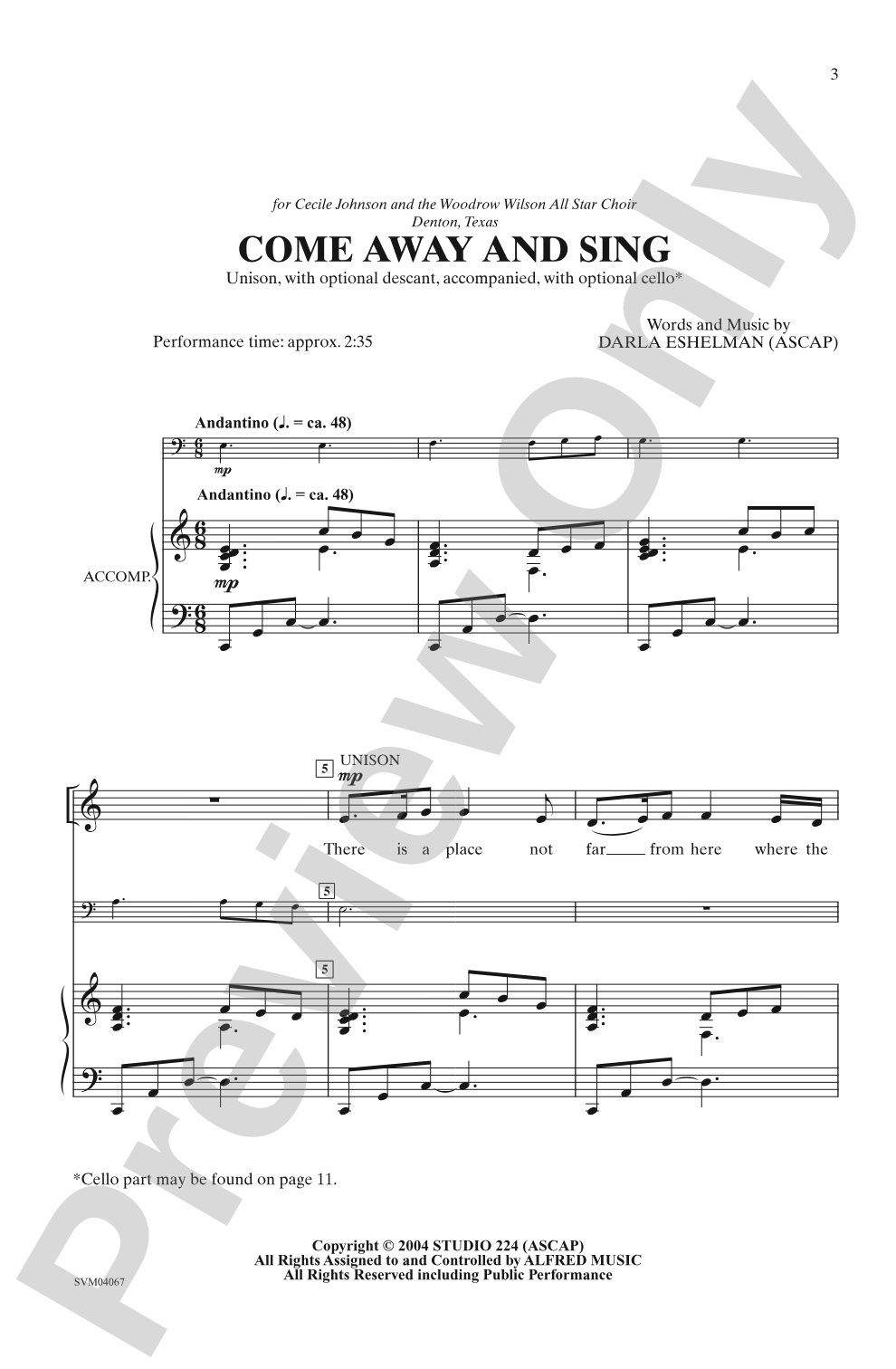 Come Away and Sing - Unison with Opt. Descant, accompanied Choral Octavo (Digital Download)