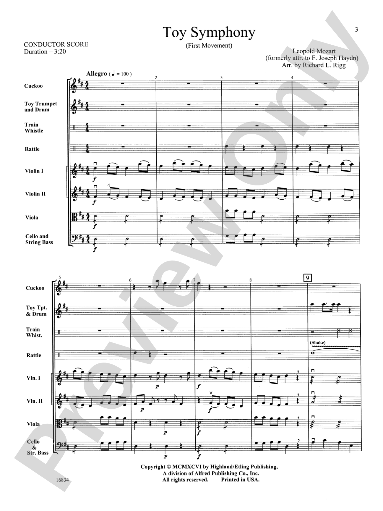 Toy Symphony, 1st Movement – String Orchestra Conductor Score & Parts (Digital Download)