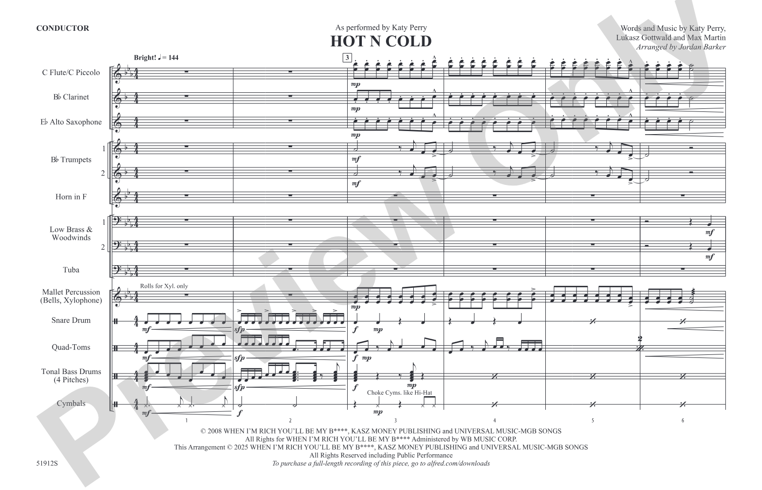 Hot N Cold– Marching Band Conductor Score & Parts (Digital Download)