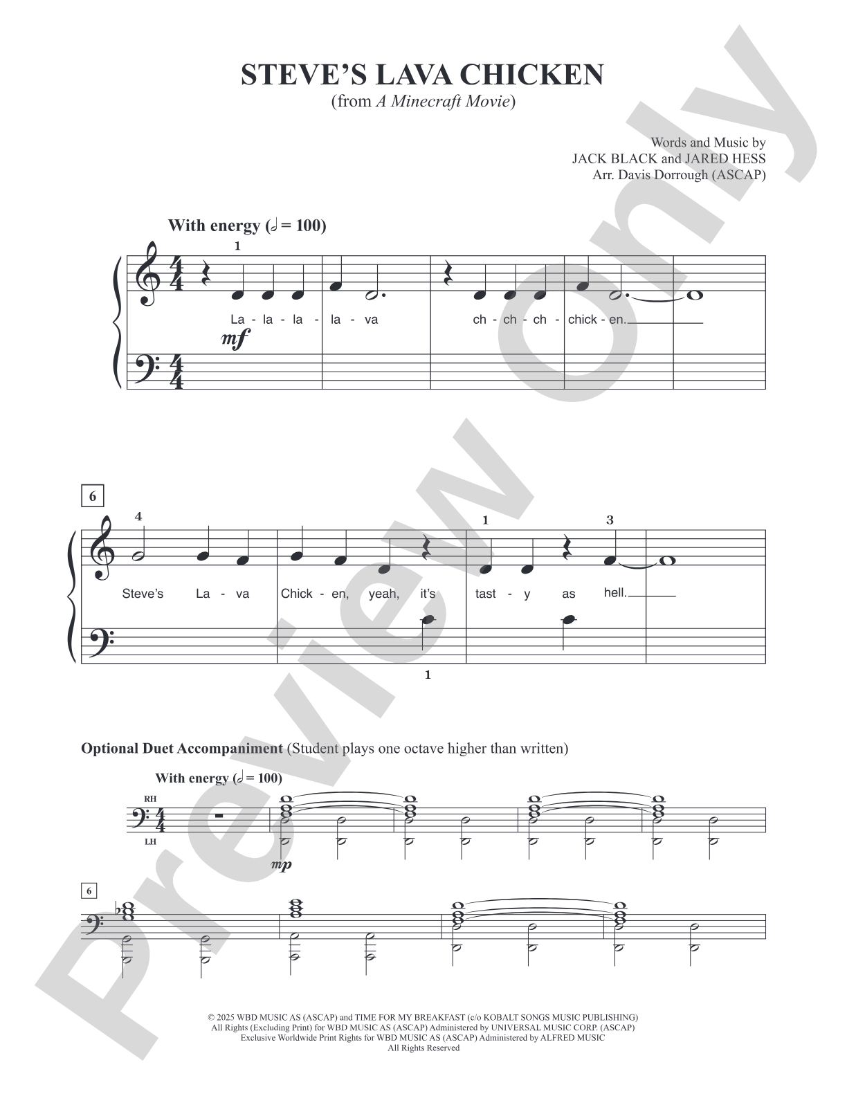 Steve's Lava Chicken - Piano/Vocal - Digital Download