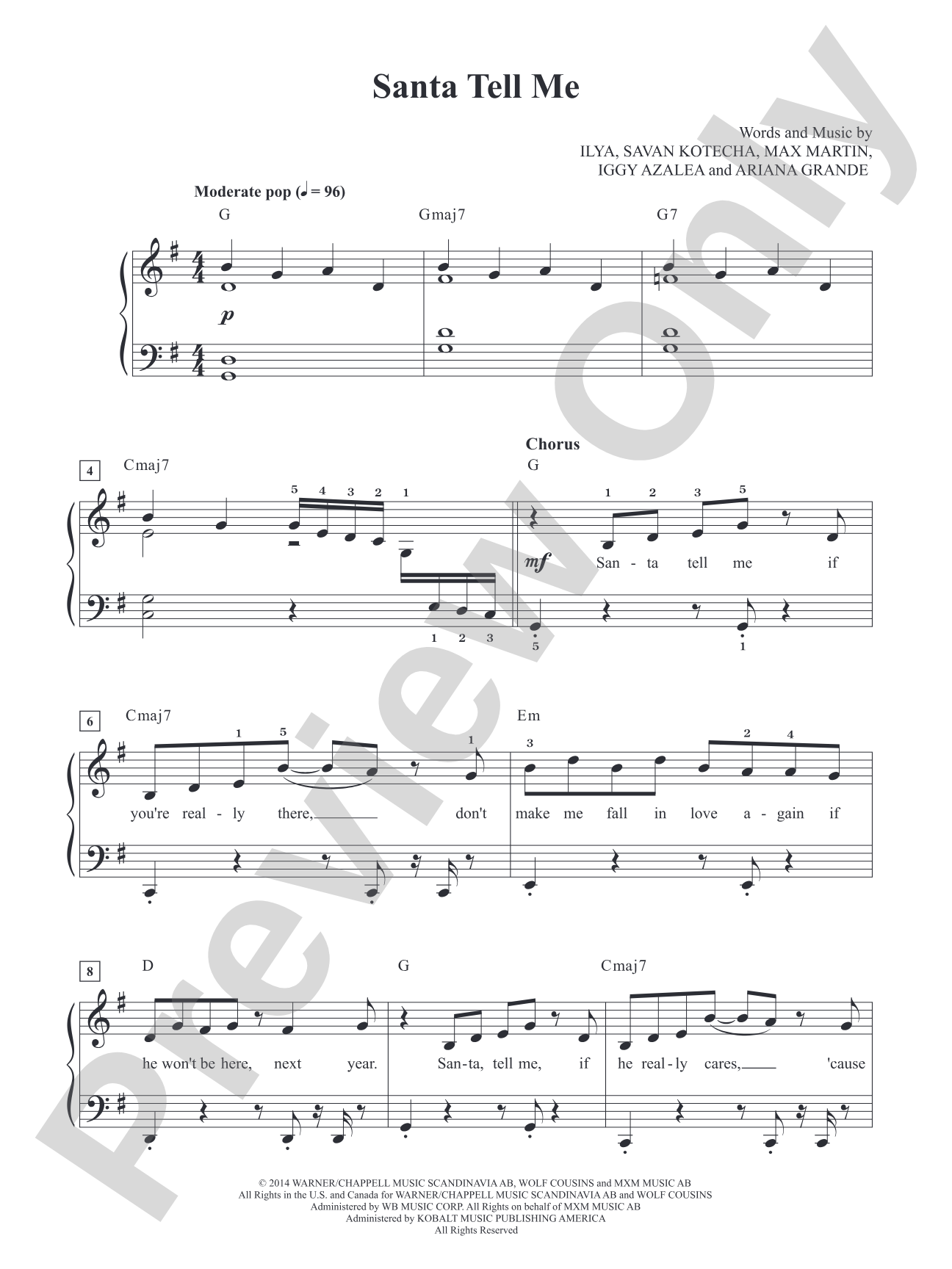 Santa Tell Me (Ariana Grande) - Alfreds Basic Lvl 4 - Piano/Vocal - Digital Download