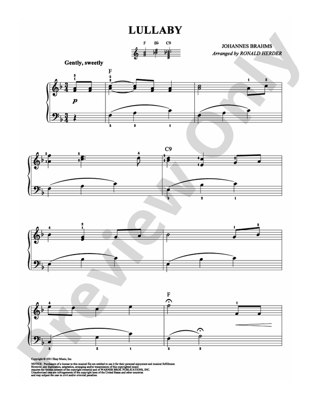 Brahms - Lullaby (Arr.Ronald Herder) - Easy Piano (Digital Download)