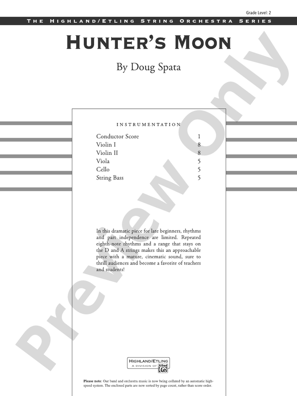 Hunter's Moon - String Orchestra Conductor Score & Parts (Digital Download)