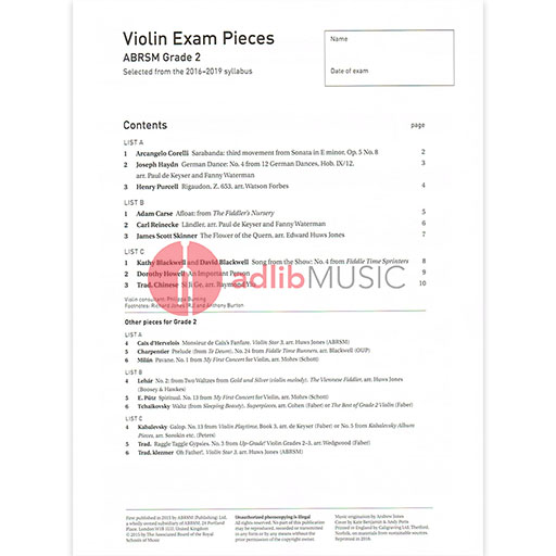 Violin Exam Pieces Grade 2, 2016-2019 - Score and Part - Various - Violin ABRSM