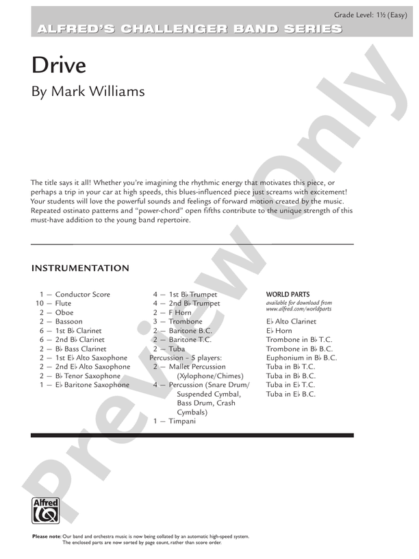 Drive - Concert Band Conductor Score & Parts (Digital Download)