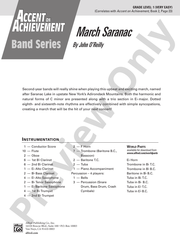 March Saranac - Concert Band Conductor Score & Parts (Digital Download)
